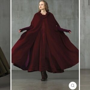Linennaive Outlander 100% Wool Cloak Coat- Burgundy